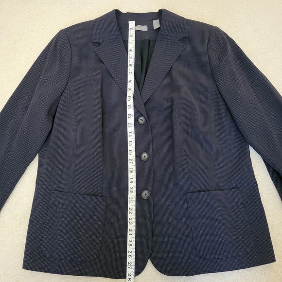 NWT Kate Hill Woman Sz 18W 3 Button Front Blazer Jacket Pockets Navy Blue Pindot - Picture 13 of 16